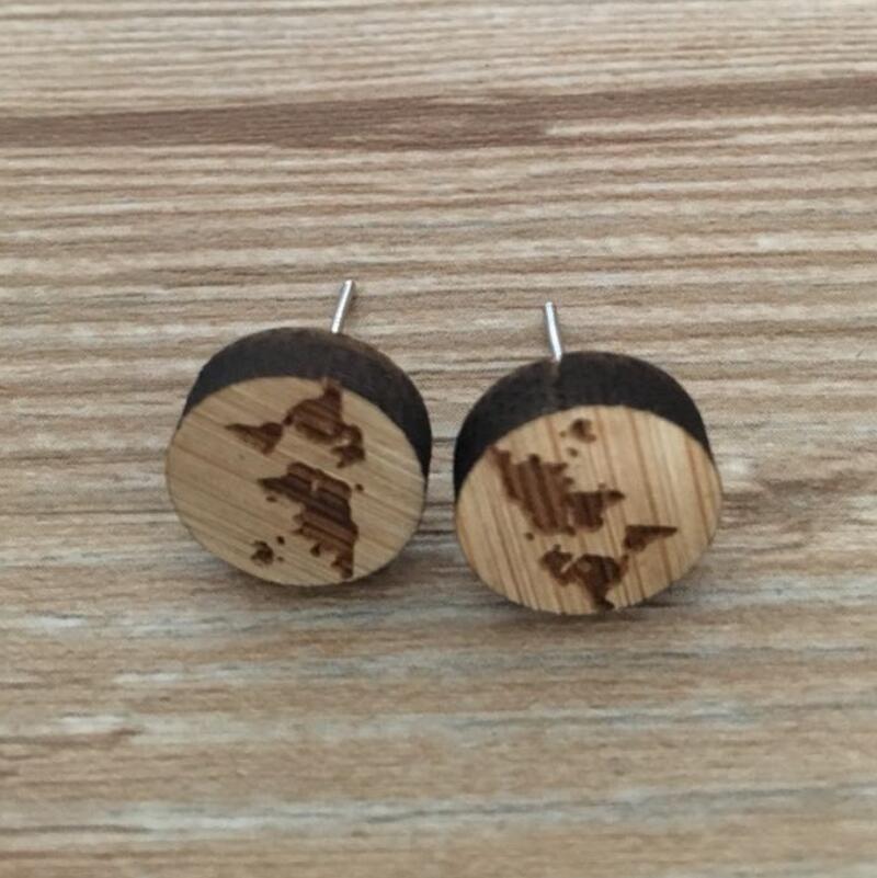 Wholesale Wood Map Ear Studs